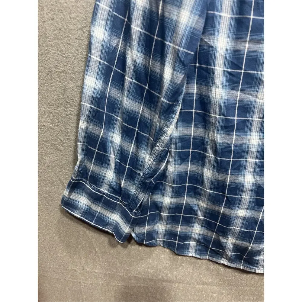 Lauren Ralph Lauren Black Label Plaid Cotton Twill Shirt Blue Womens Size 2X - Picture 8 of 14